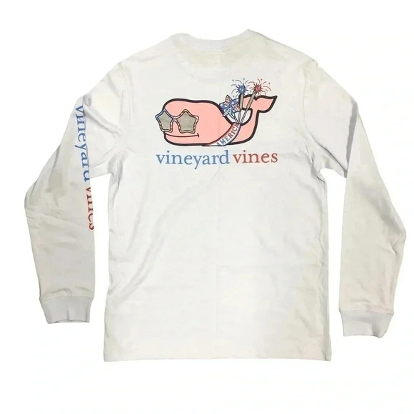 Vineyard Vines Youth Large Whale 4th of July Long Sleeve Tshirt Light Blue NWOT - Picture 2 of 6